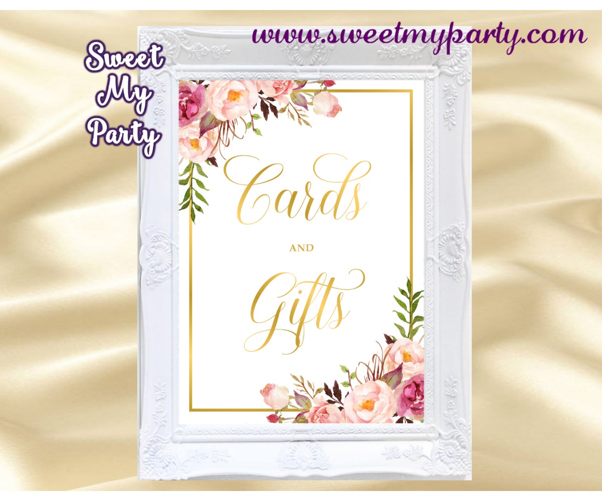 Floral Cards and gifts sign printable, Blush Cards and gifts sign,(31g)